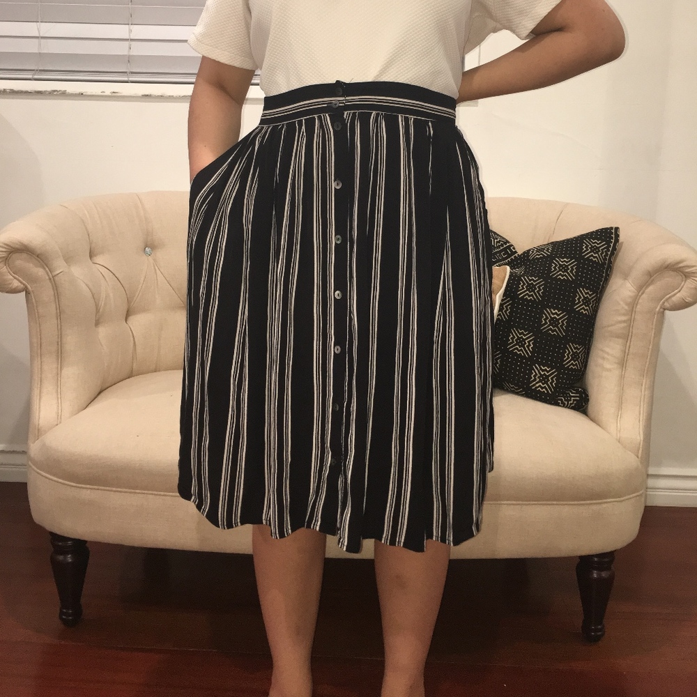 Forever 21 Plus Striped Button Up Midi Skirt